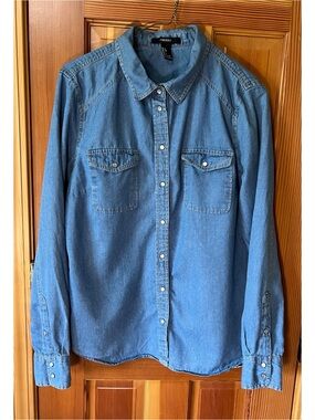 Forever 21 Medium Wash Denim Button-Down Shirt